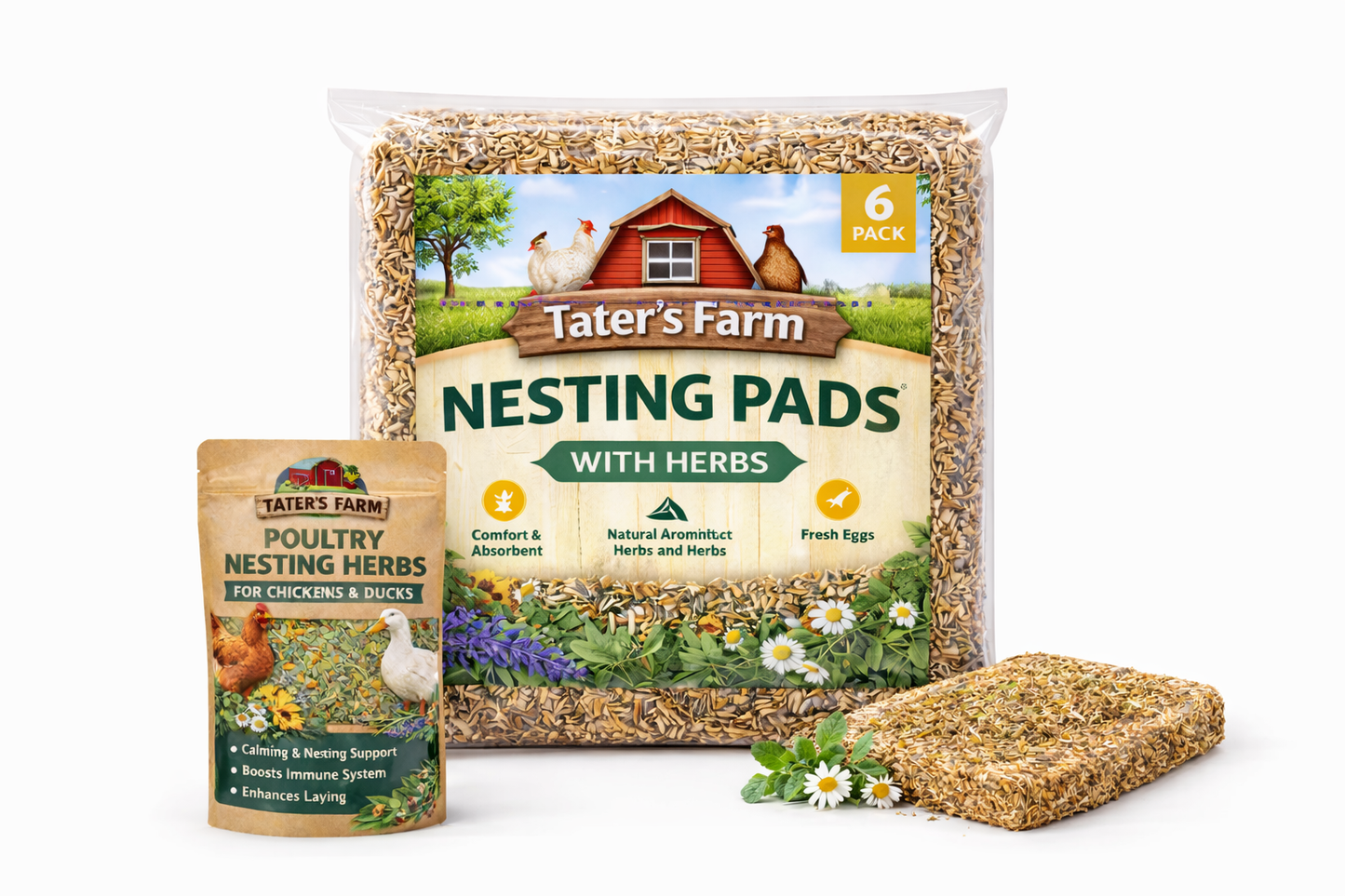 Tater's Farm- Premium Herb-Infused Nesting Pads, for Chickens & Ducks, Includes Aromatic Poultry Nesting Herbs, 13x13 Inch
