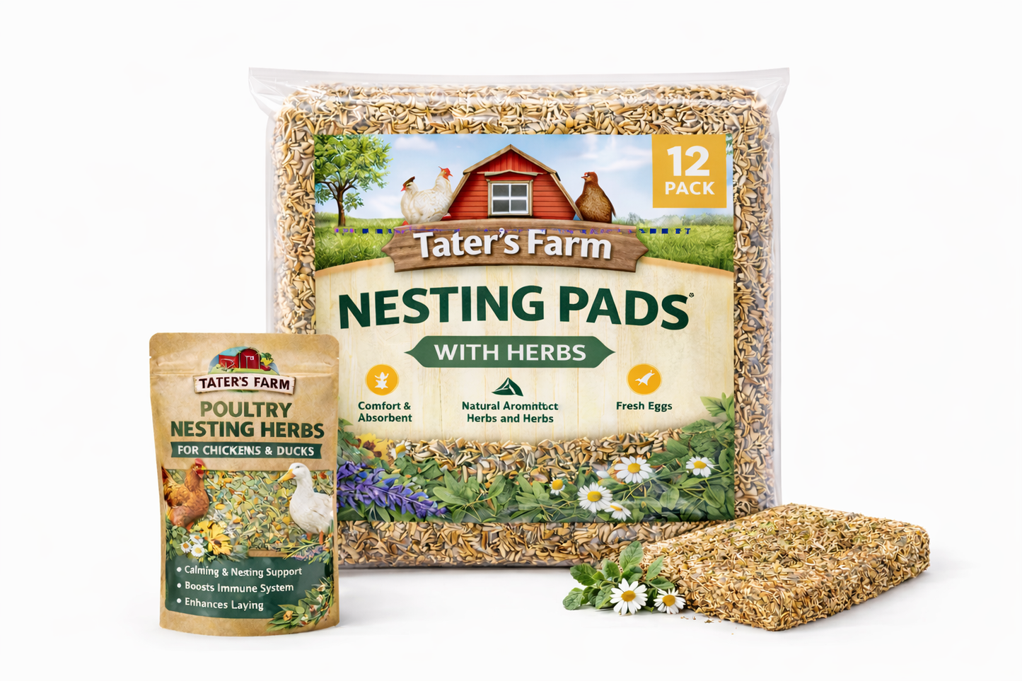 Tater's Farm- Premium Herb-Infused Nesting Pads, for Chickens & Ducks, Includes Aromatic Poultry Nesting Herbs, 13x13 Inch