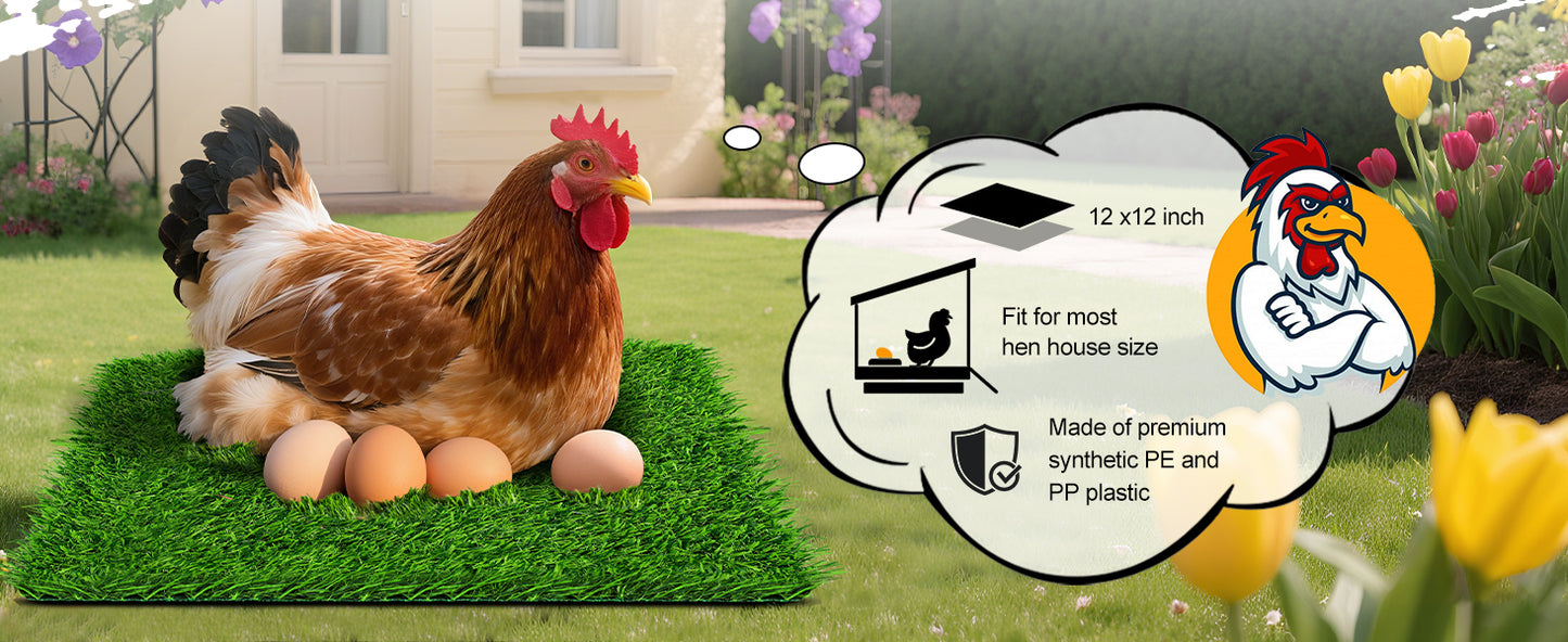 Washable Artificial Grass Nesting Pads - Chicken Nesting Pads for Chicken Coop and Pet Garden Lawn Indoor Outdoor 12"×12"×1"